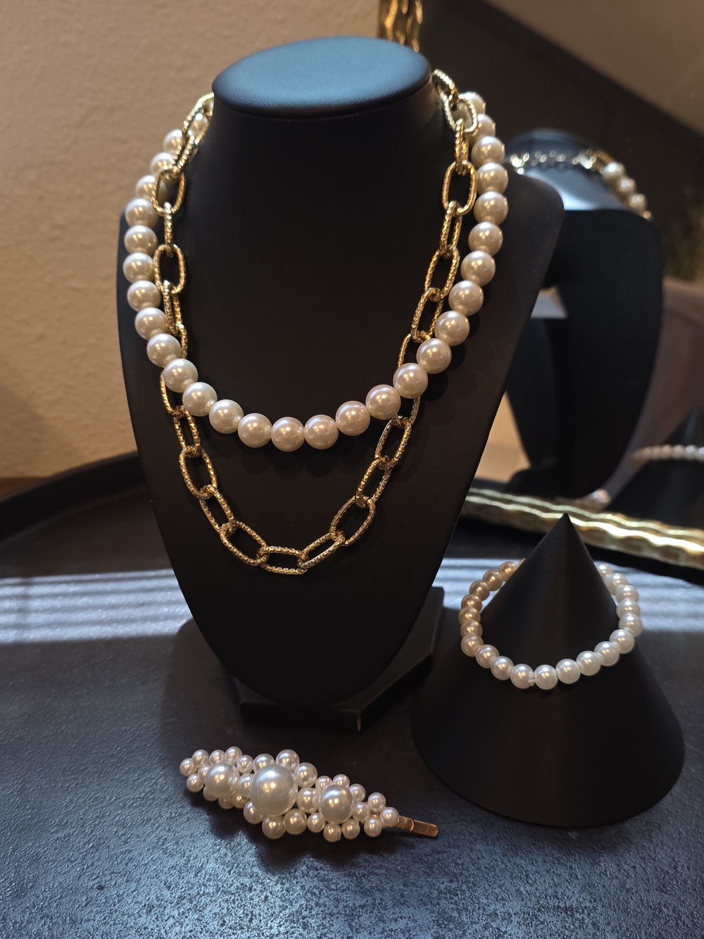 Elegant Gold & Pearl Layered Necklace Set - Women Jewelry